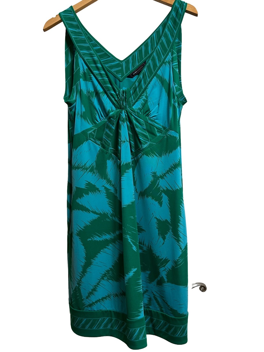 Vintage Y2K BCBGMAXAZRIA 2004 Tropical Palm Leaf Twist Dress Blue Green M NWOT